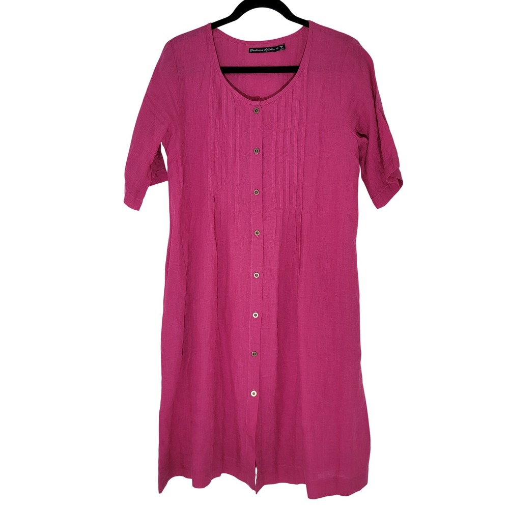 Gudrun Sjoden NWOT Seraj Woven Dress in Linen‎ Button Front Midi Pink Begonia XS